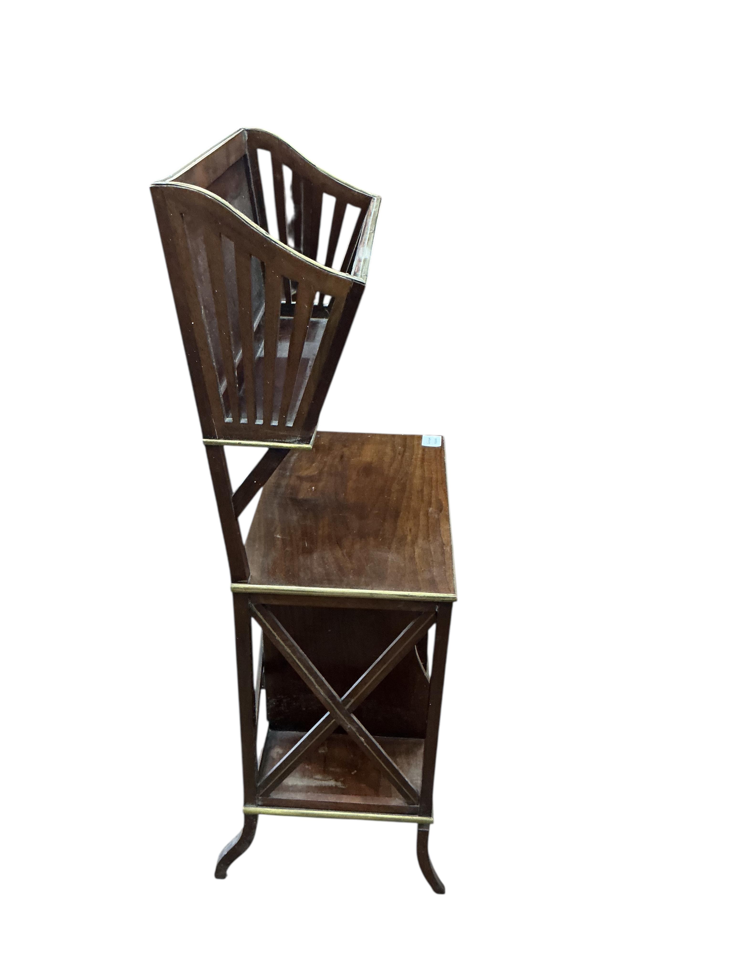 A brass mounted caned mahogany magazine rack, width 45cm, depth 28cm, height 105cm